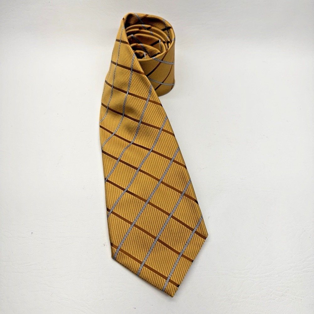 LINCS David Chu Necktie Mens OS Gold Plaid Silk Classic Formal‎ Business Preppy